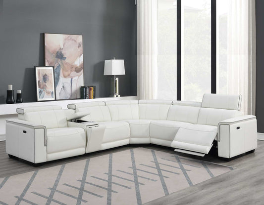 Lorenzo 6-Piece Dual-Power Reclining Modular Leather Sectional, White