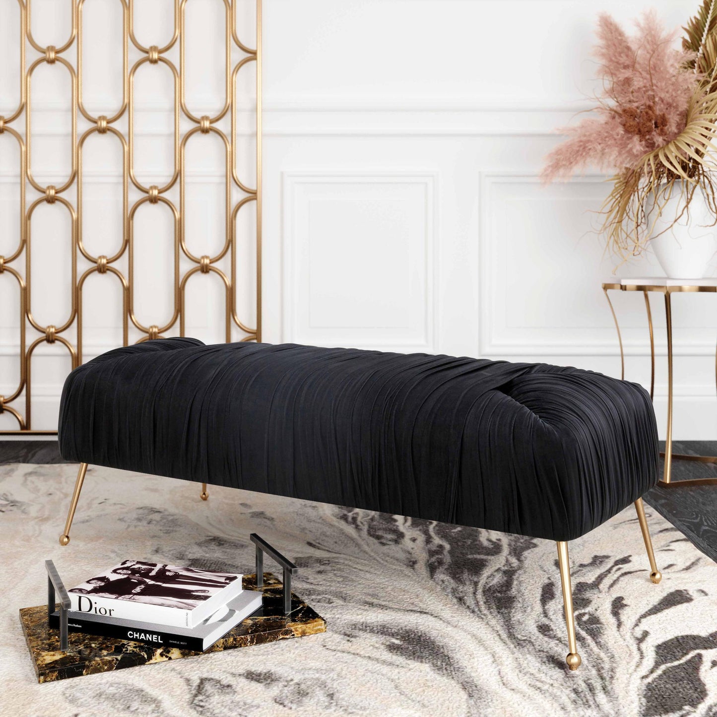 Jessica Black Velvet Bench by Inspire Me! Home Decor