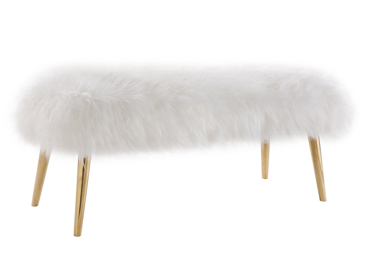 Churra White Sheepskin Bench with Gold Legs