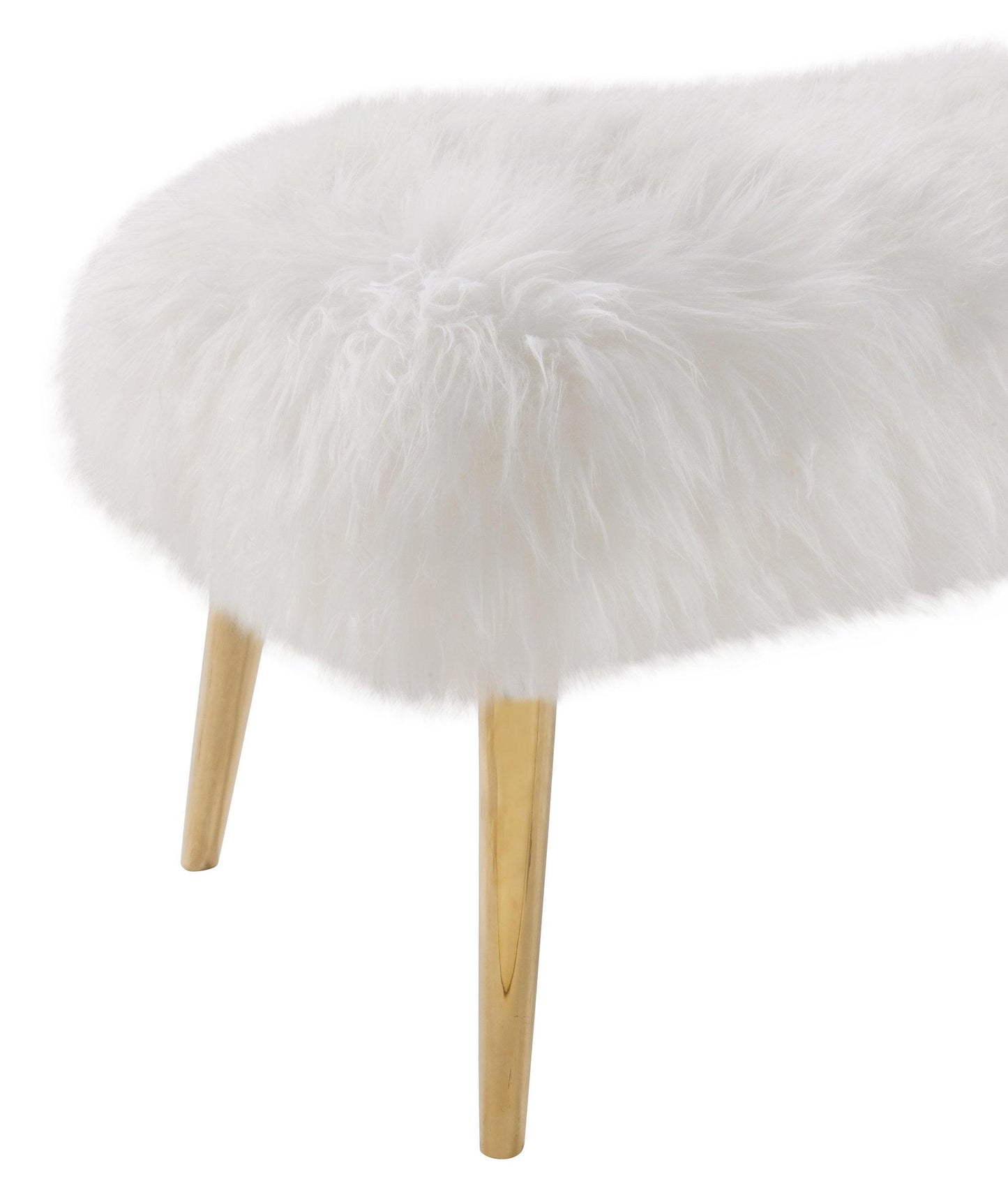 Churra White Sheepskin Bench with Gold Legs