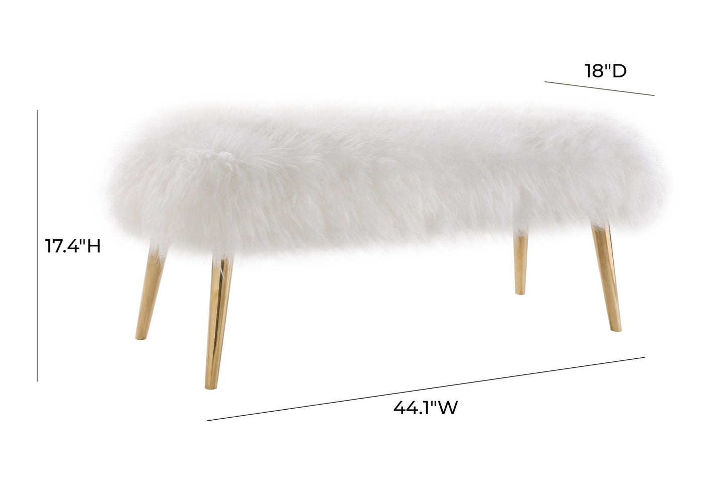 Churra White Sheepskin Bench with Gold Legs