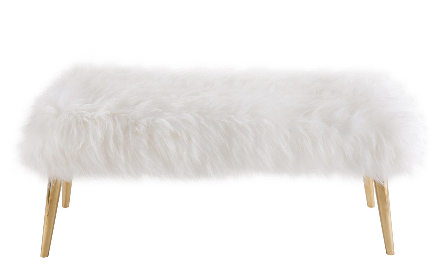 Churra White Sheepskin Bench with Gold Legs