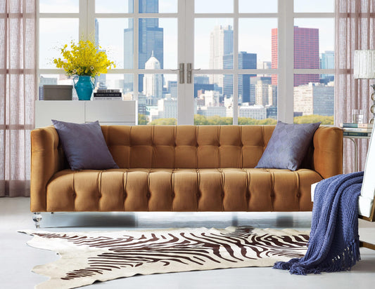 Bea Cognac Velvet Sofa