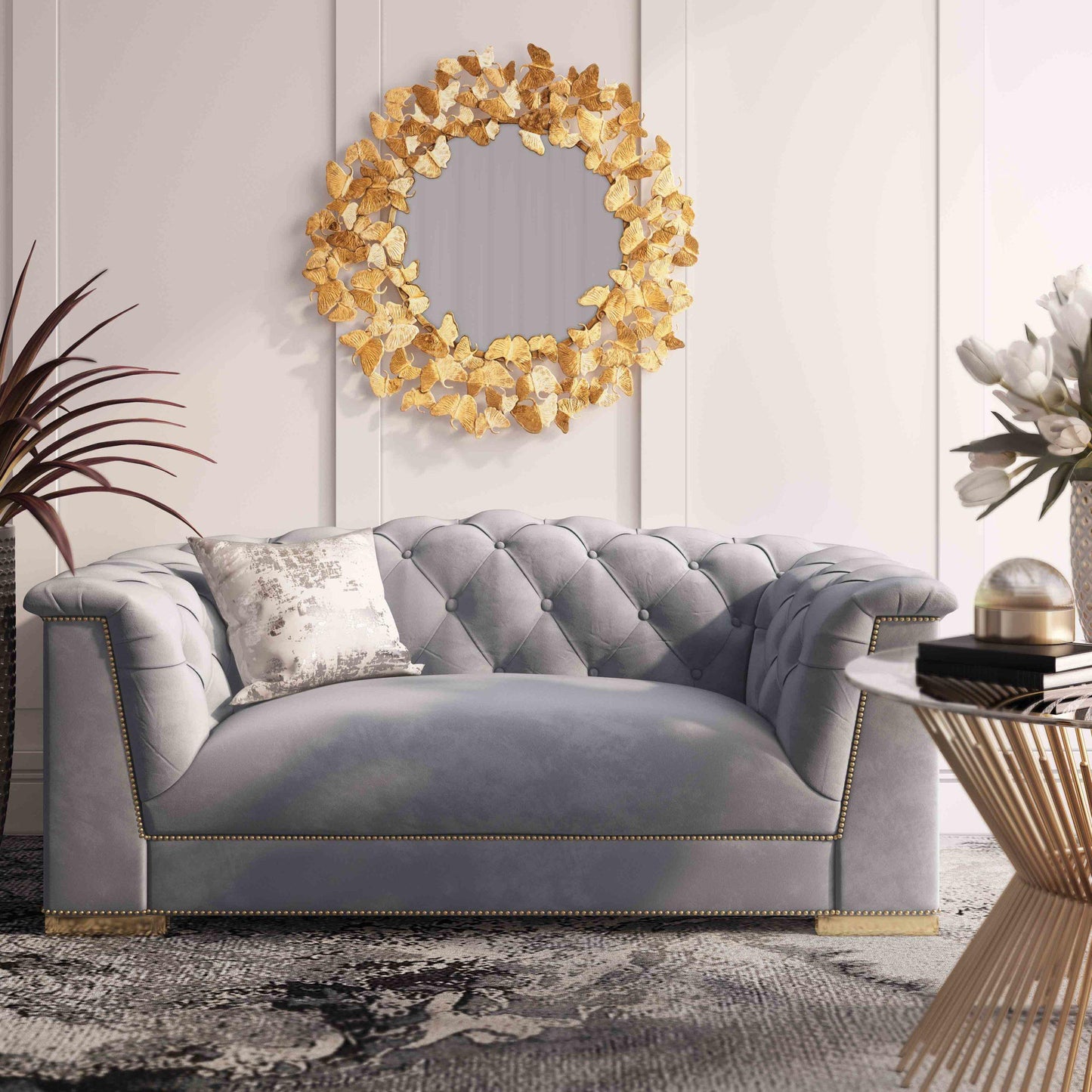 Farah Grey Velvet Loveseat by Inspire Me! Home Decor