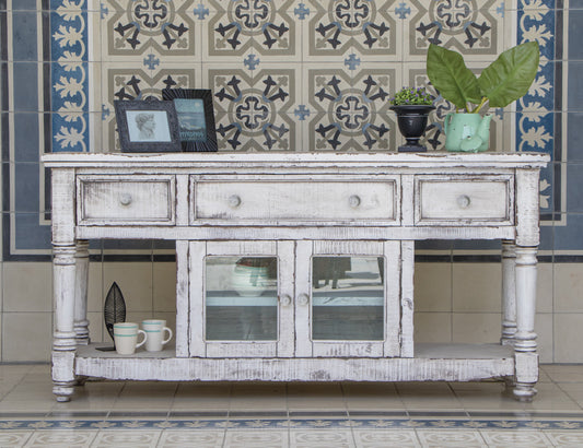 70" TV Stand, w/3 Drawers & 2 Doors, in White Finish