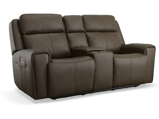 Barnett Power Reclining Loveseat with Console and Power Headrests and Lumbar