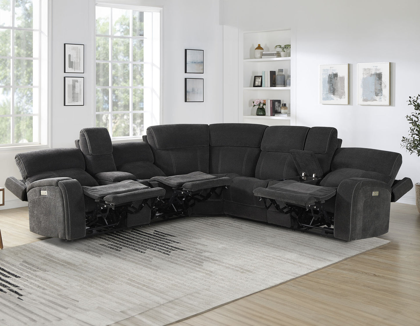 Seattle 3-Piece Dual-Power Reclining Sectional w/Dual Wireless-Charging Consoles