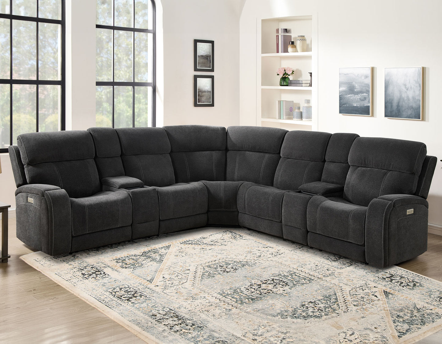 Seattle 3-Piece Dual-Power Reclining Sectional w/Dual Wireless-Charging Consoles