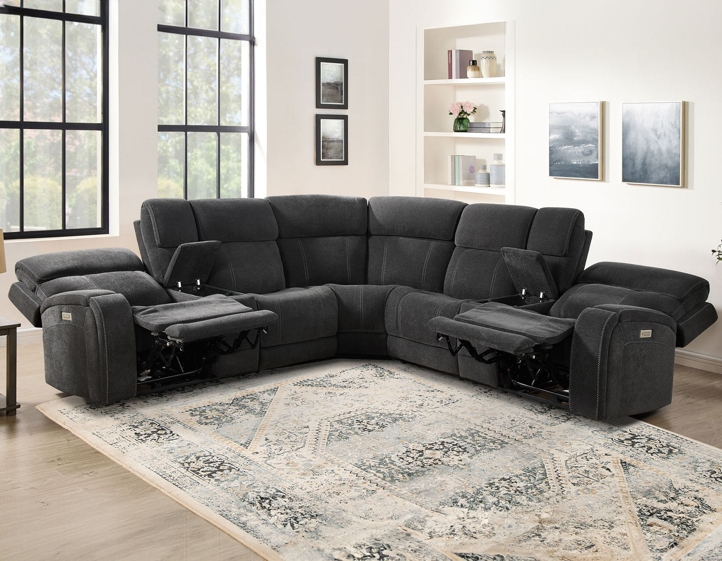 Seattle 3-Piece Dual-Power Reclining Sectional w/Dual Wireless-Charging Consoles