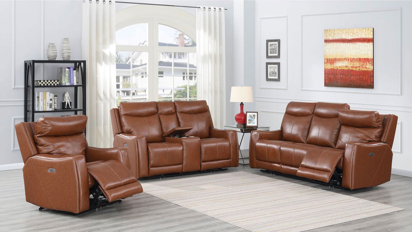 Natalia Leather Dual-Power Reclining Sofa, Coach