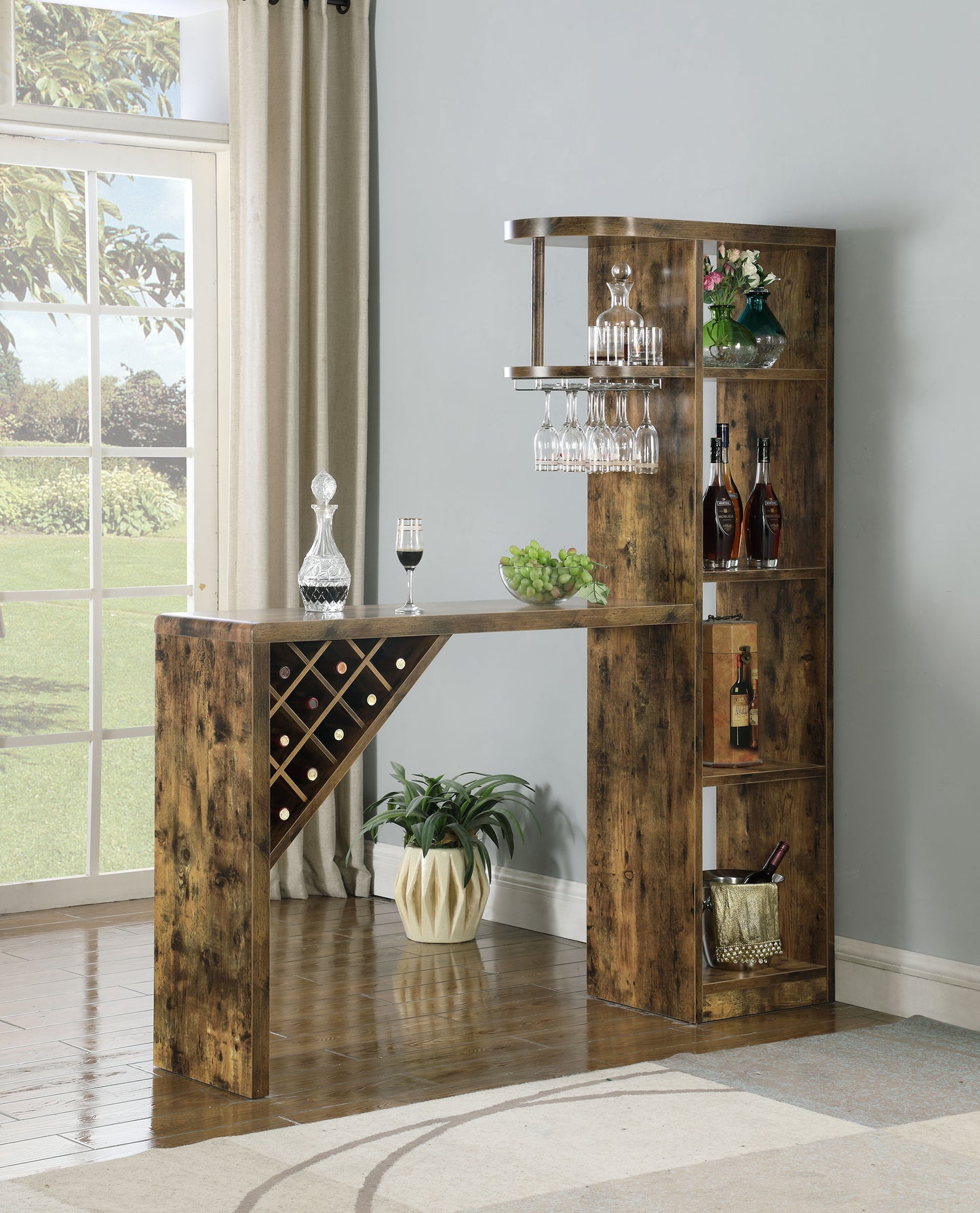 Belvedere 5-shelf Home Bar Table Wine Storage Rustic Nutmeg