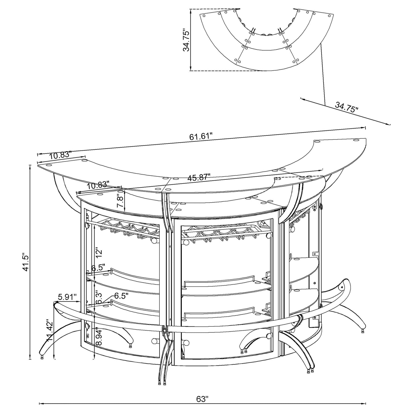 Dallas 3-piece Curved Freestanding Home Bar Cabinet White