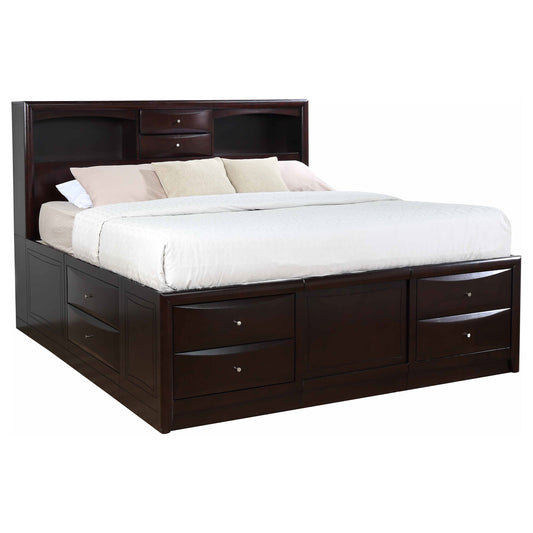 Phoenix Wood Eastern King Storage Bookcase Bed Cappuccino