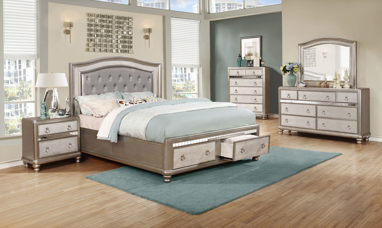 Bling Game Eastern King Storage Panel Bed Metallic Platinum