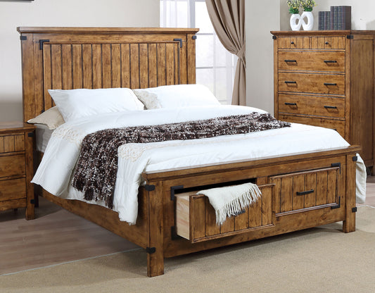 Brenner Wood California King Storage Panel Bed Rustic Honey