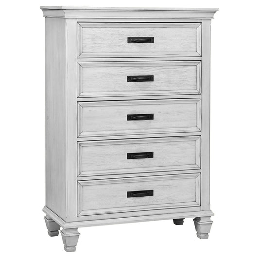 Franco 5-drawer Bedroom Chest Distressed White