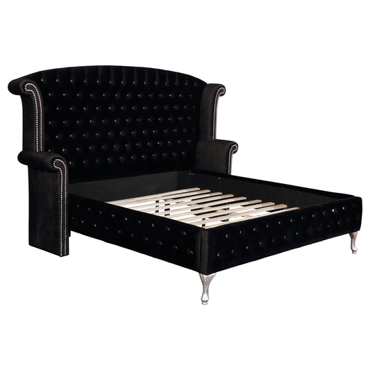 Deanna Upholstered Eastern King Wingback Bed Black