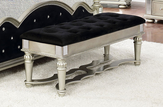 Heidi Upholstered Tufted Bench Metallic Platinum