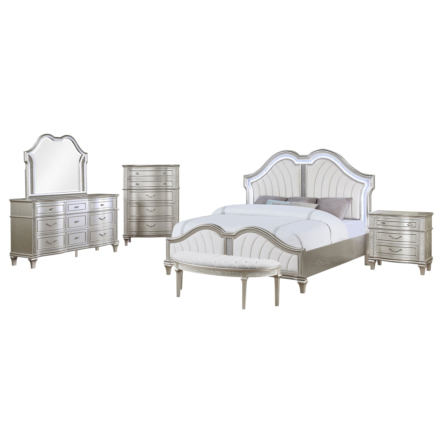 Evangeline 5-piece Eastern King Bedroom Set Silver Oak