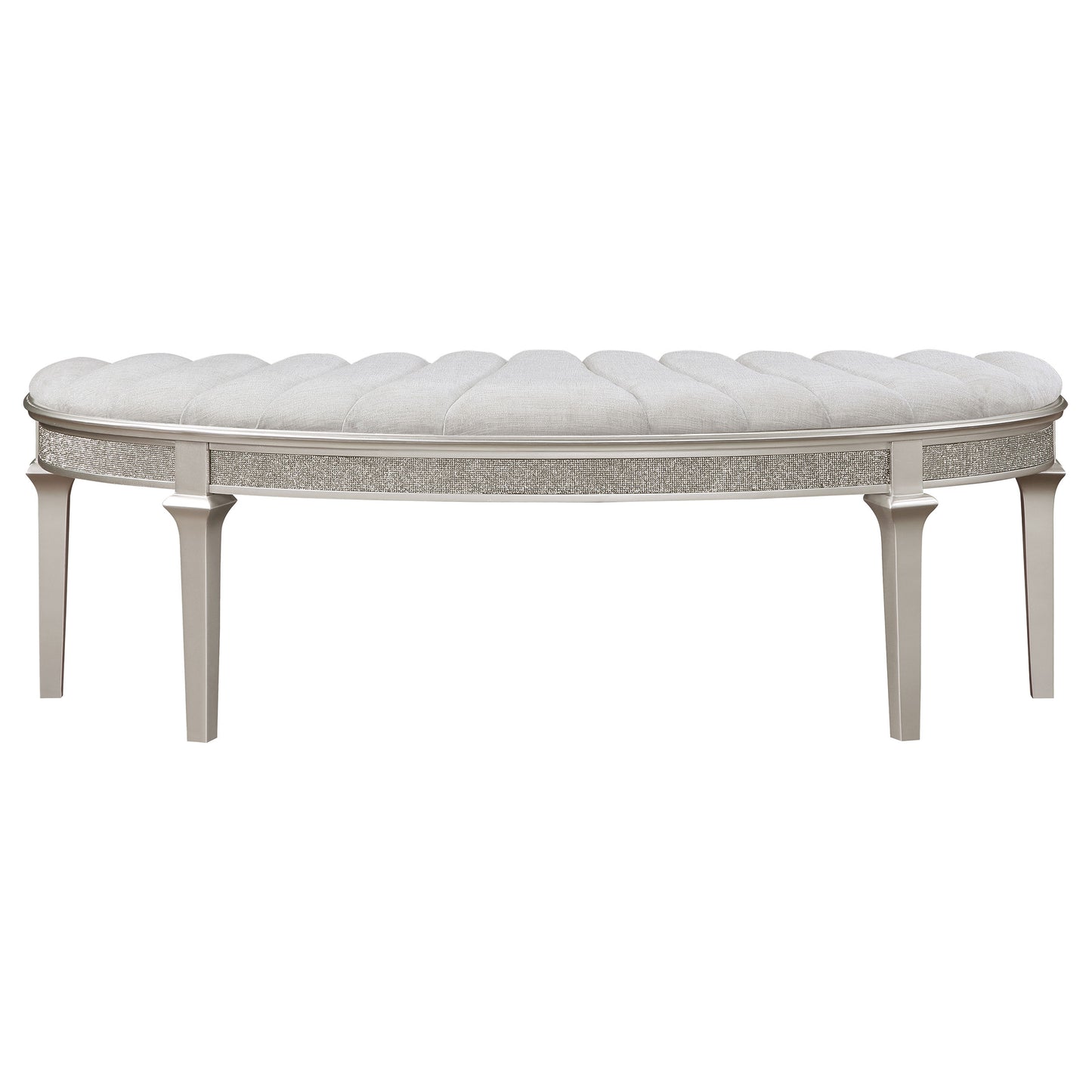 Evangeline Curved Fabric Upholstered Bench Silver Oak