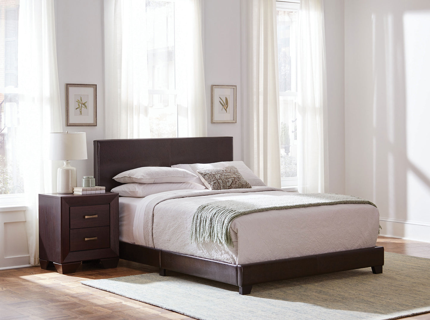 Dorian Upholstered Eastern King Panel Bed Brown