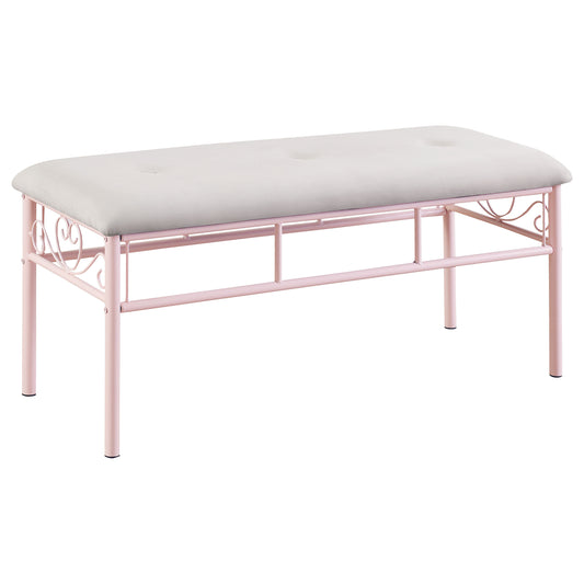 Massi Fabric Upholstered Bench White and Powder Pink