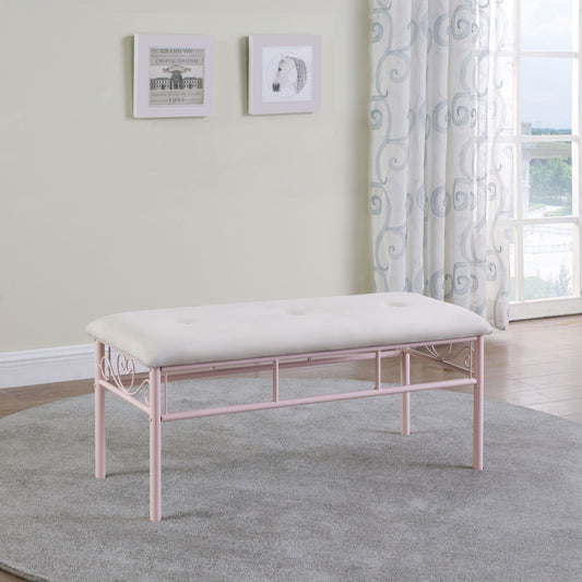 Massi Fabric Upholstered Bench White and Powder Pink