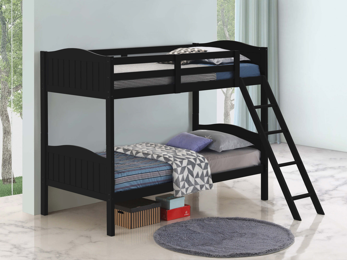 Arlo Wood Twin Over Twin Bunk Bed Black