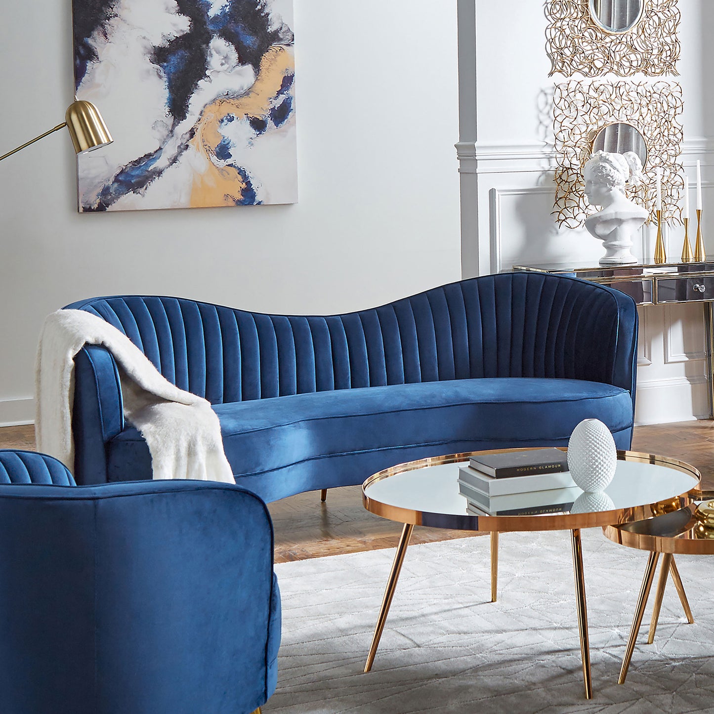 Sophia Upholstered Channel Tufted Sofa Blue