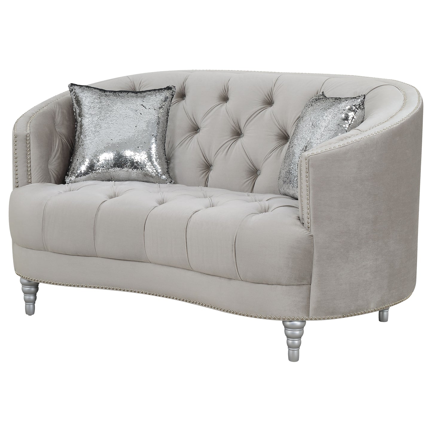 Avonlea Upholstered Sloped Arm Loveseat Grey Velvet