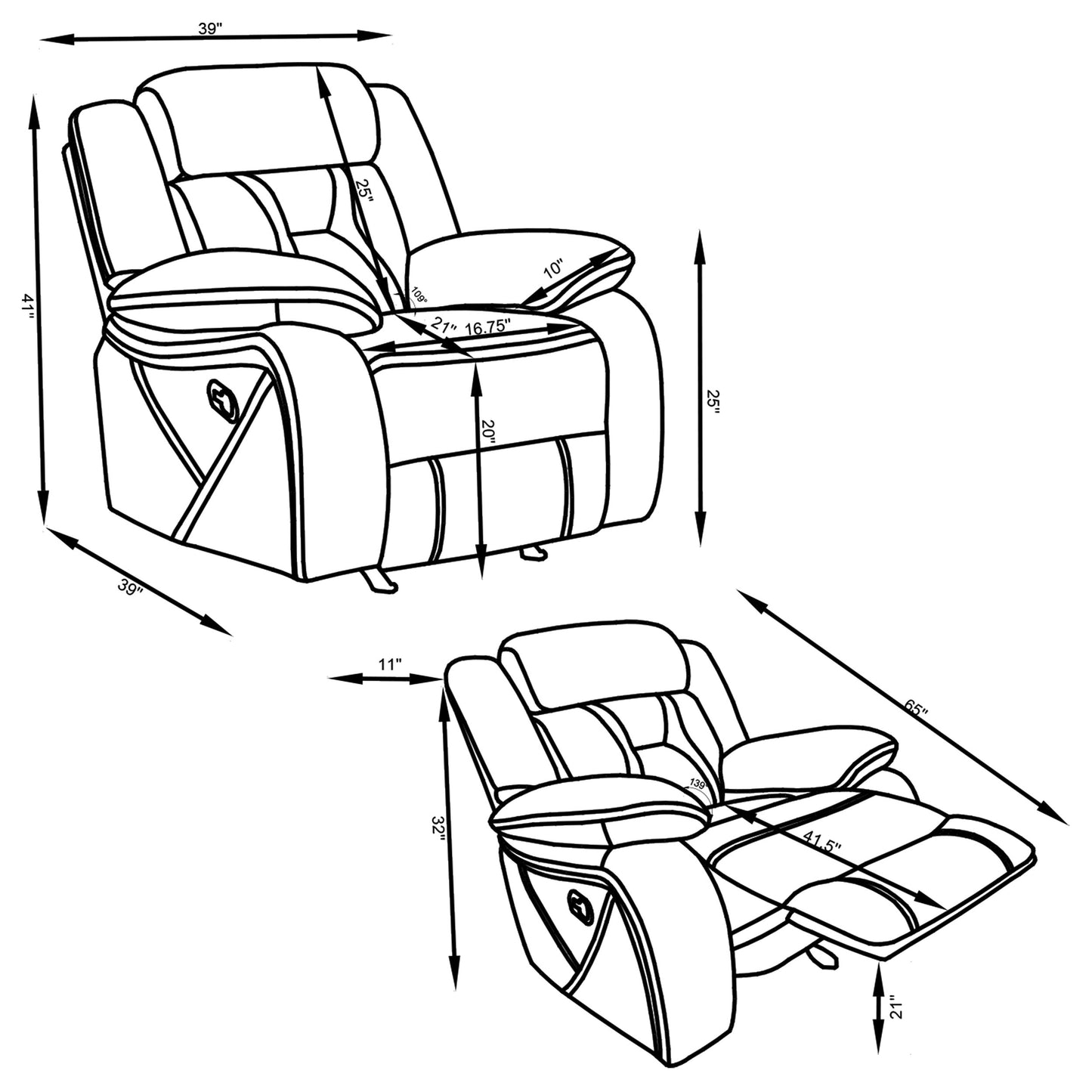 Higgins Upholstered Glider Recliner Chair Grey