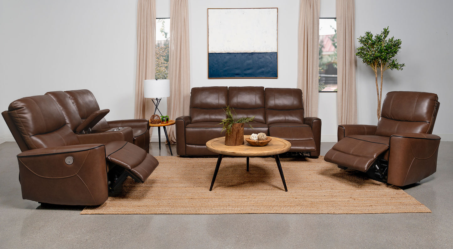 Greenfield Upholstered Power Reclining Sofa Saddle Brown