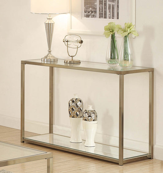 Cora Glass Top Entryway Console Table Chocolate Chrome