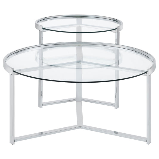 Delia 2-Piece Round Glass Top Nesting Coffee Table Chrome