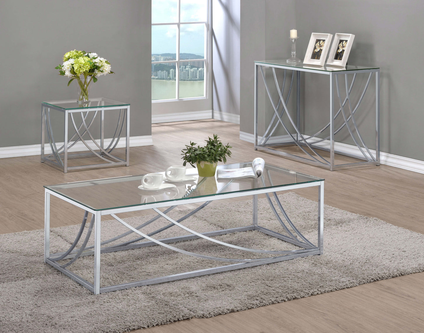 Lille Glass Top Entryway Sofa Console Table Accents Chrome