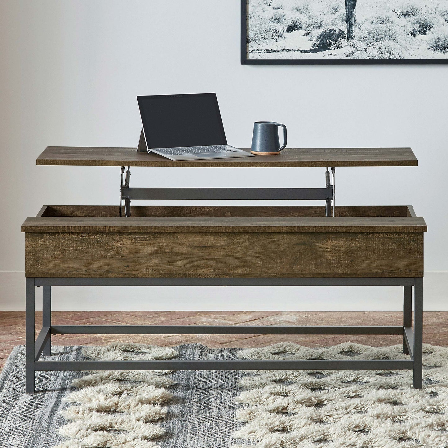 Byers Engineered Wood Lift Top Coffee Table Brown Oak