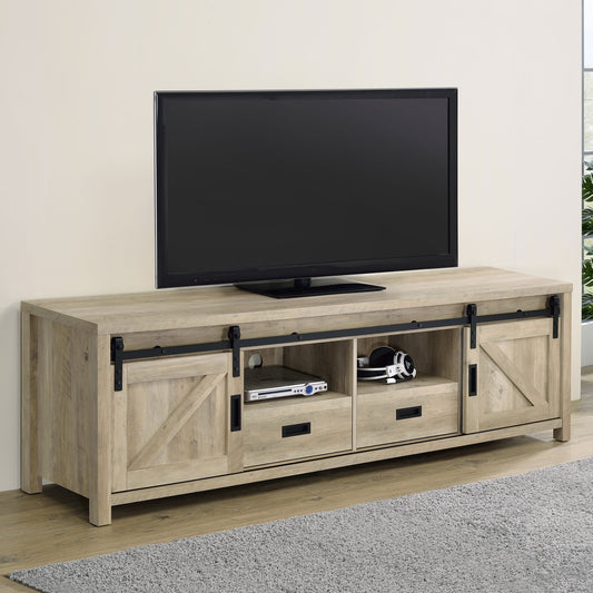 Madra 2-door Engineered Wood 79" TV Stand Distressed Pine