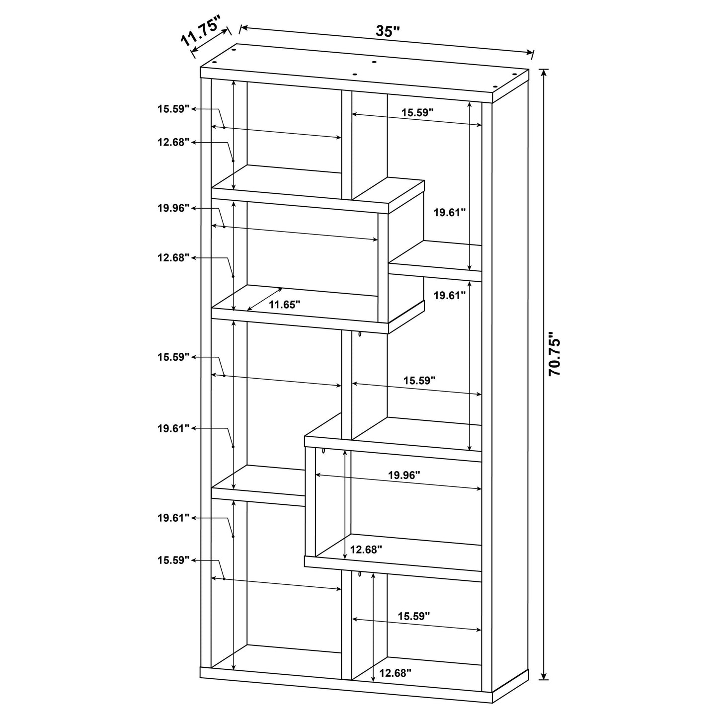 Theo 71-inch 7-shelf Bookshelf White