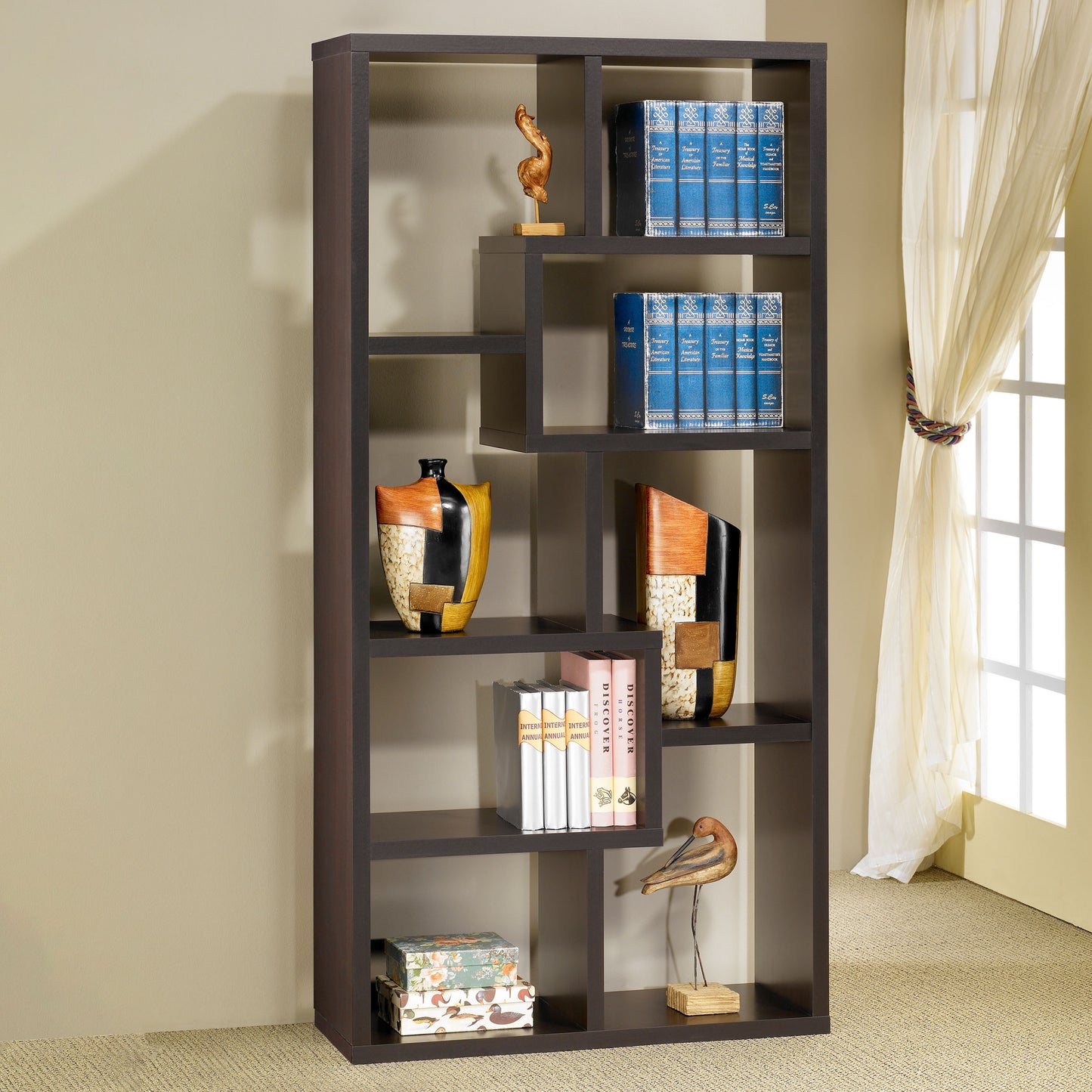 Theo 71-inch 7-shelf Bookshelf Cappuccino