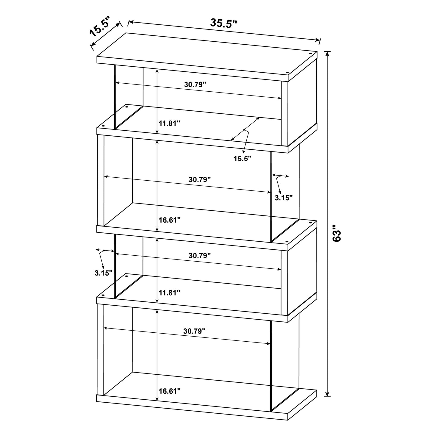 Emelle 63-inch 4-shelf Glass Panel Bookshelf White