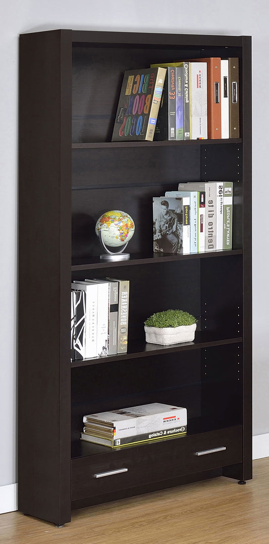 Skylar 71-inch 5-shelf Bookcase with Drawer Cappuccino