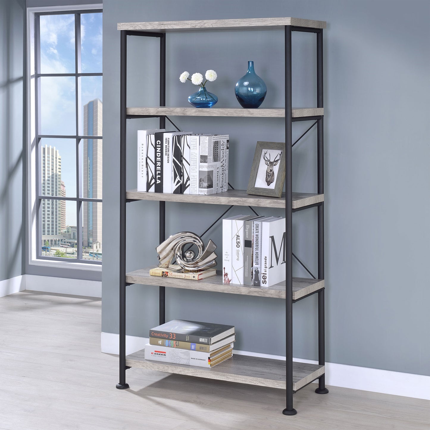 Analiese 63-inch 4-shelf Bookshelf Grey Driftwood