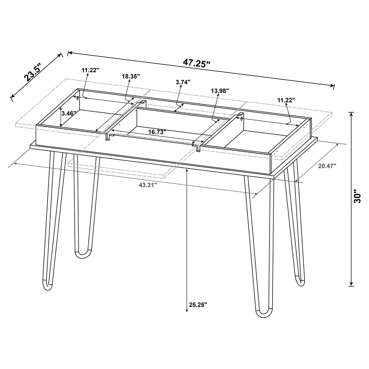 Sheeran 47-inch Writing Desk with Storage Rustic Amber