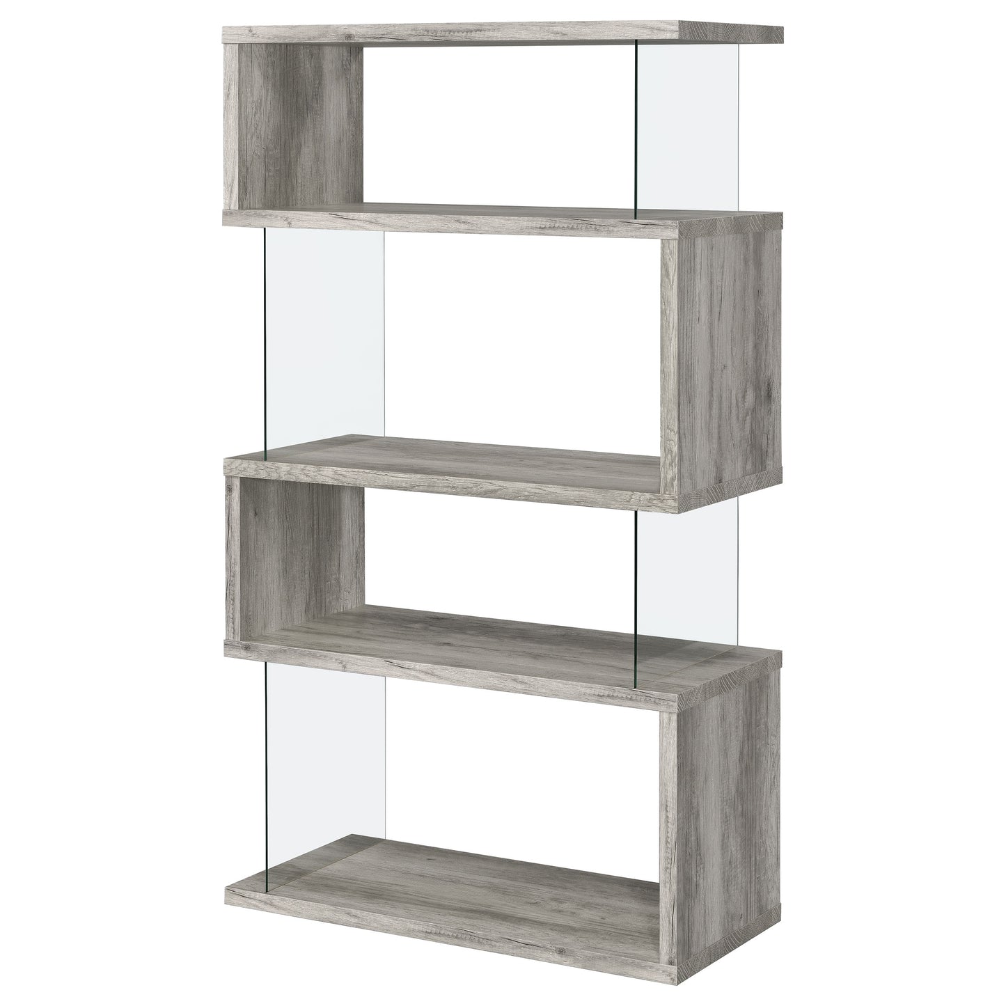 Emelle 63-inch 4-shelf Glass Panel Bookshelf Grey Driftwood