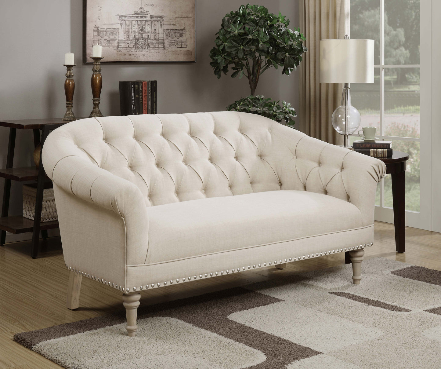 Billie Upholstered Rolled Arm Tufted Loveseat Natural