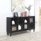 Sylvia 4-door Wood Lattice Accent Storage Cabinet Black