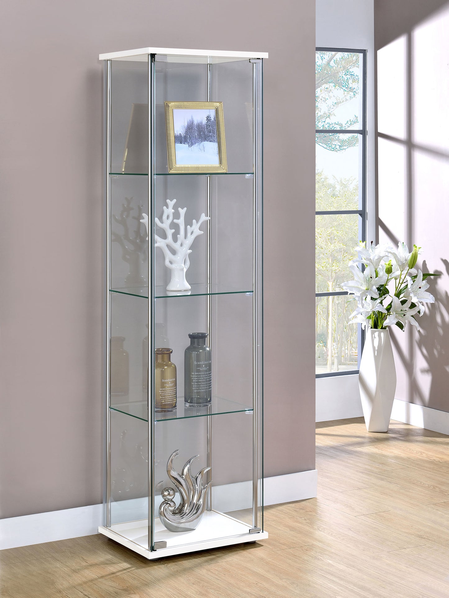 Bellatrix 4-shelf Clear Glass Curio Cabinet White