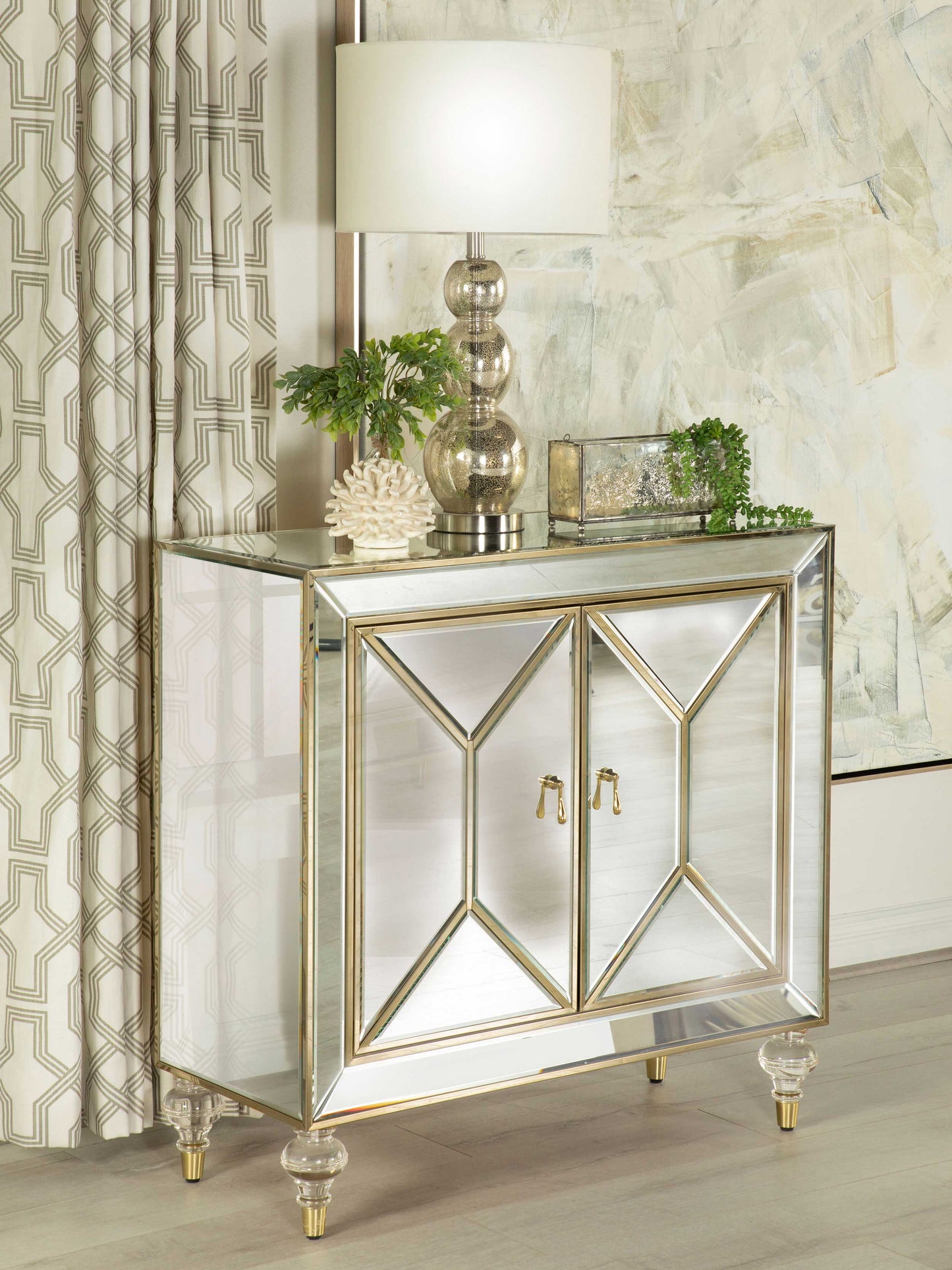 Lupin 2-door Mirrored Storage Accent Cabinet Champagne