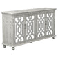 Melanie 4-door Wood Trellis Accent Cabinet Distressed White