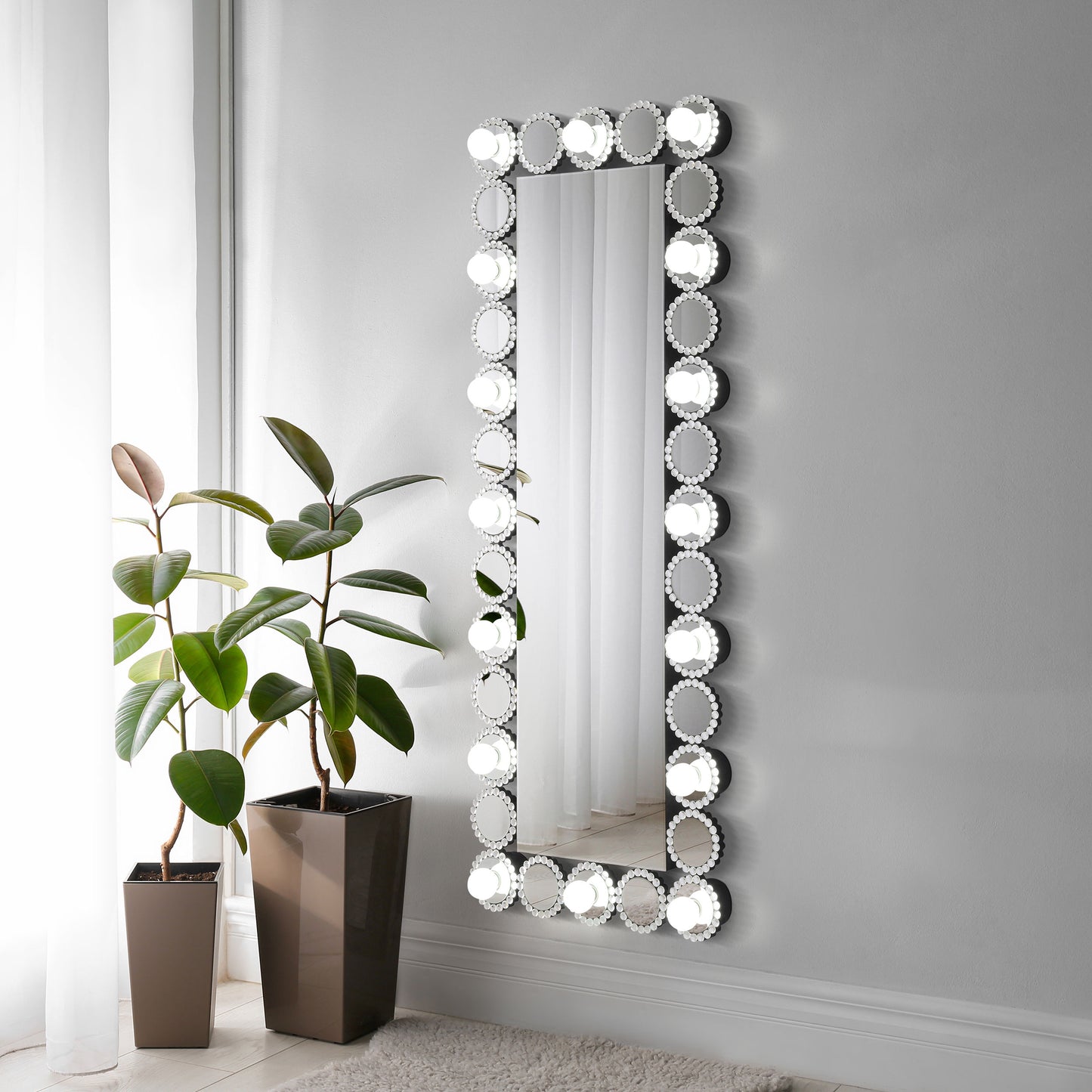 Aghes 24 x 62 Inch Wall Mirror with Lighting Silver